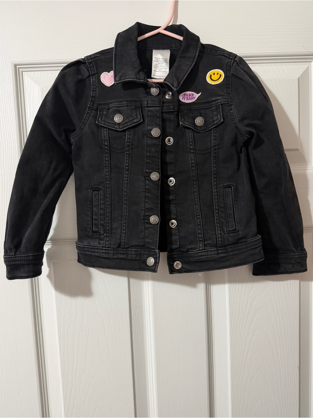 okie dokie Black Denim Jacket with Cute Patch Accents